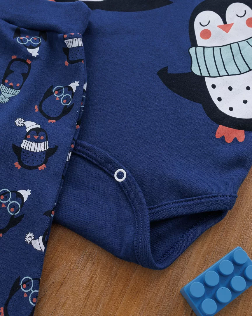 Conjunto Bebê Body e Calça Saruel Pinguins Marinho - Imagem 3