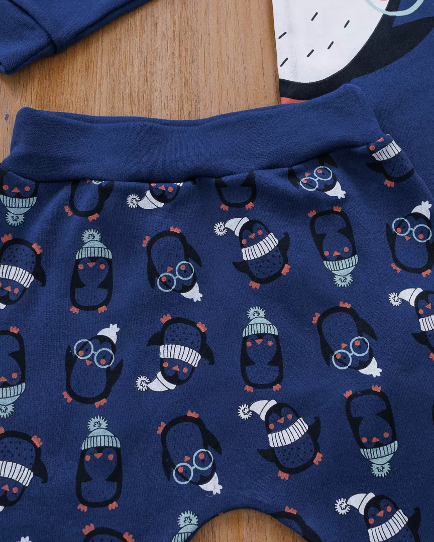Conjunto Bebê Body e Calça Saruel Pinguins Marinho - Imagem 2